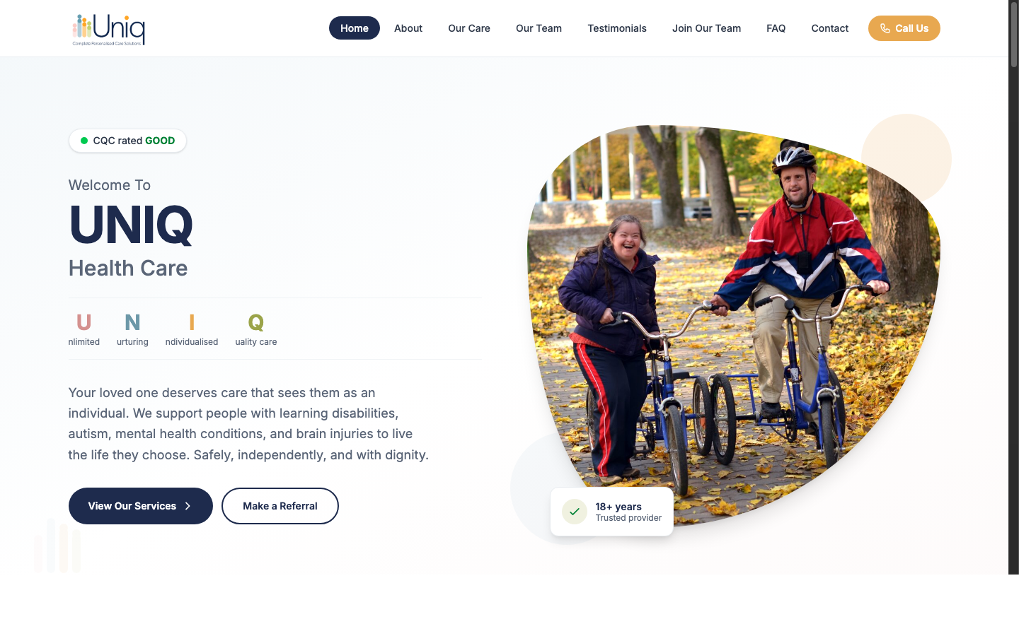 UNIQ Health Care hero screenshot